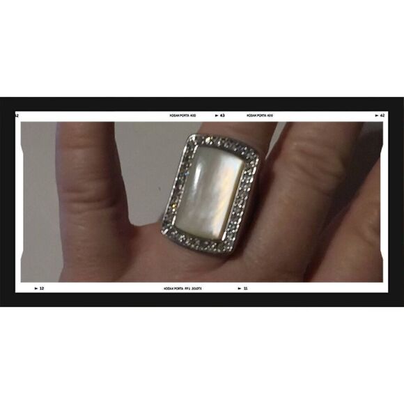Steel by Design Mother of Pearl & Crystal Statement Ring Sz 9 - Picture 3 of 6